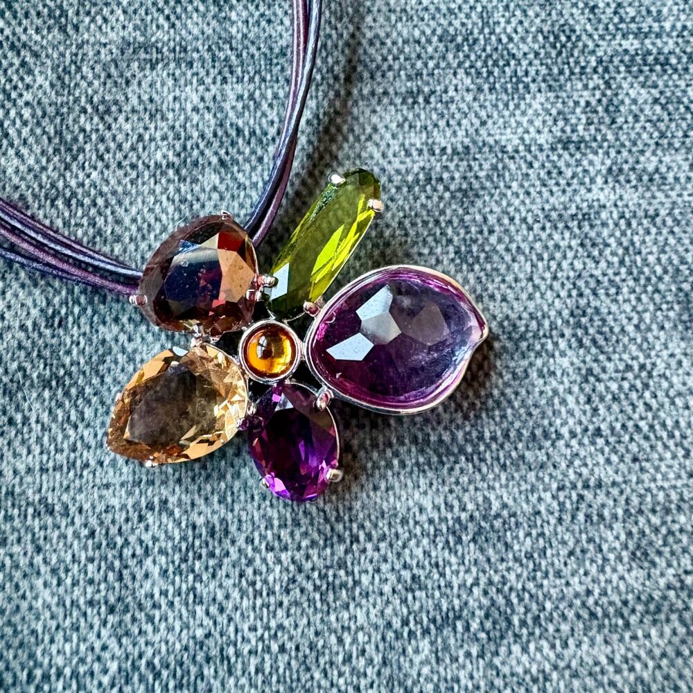 J.Crew Multicolor Crystal Cluster Statement Penda… - image 3